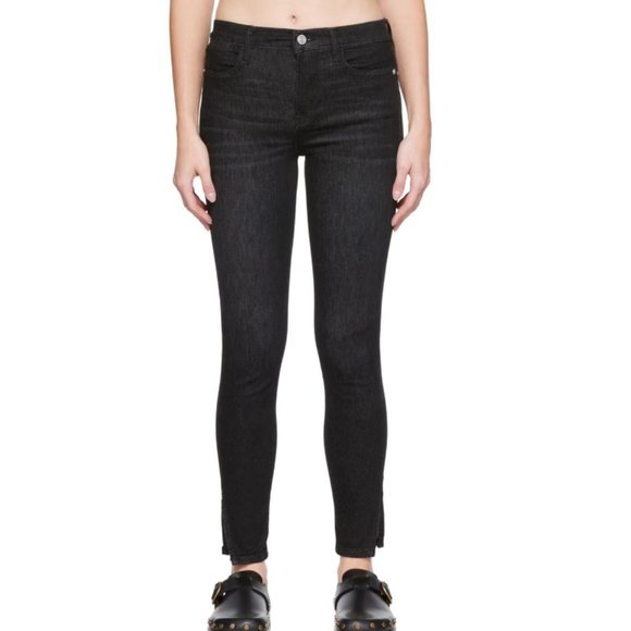 FRAME Black Le High Skinny Jeans Black Denim Ankle Slit, size 29 - Picture 6 of 6